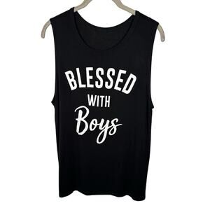 Blessed With Boys Print Round Neck Black Tank Top Women's Medium